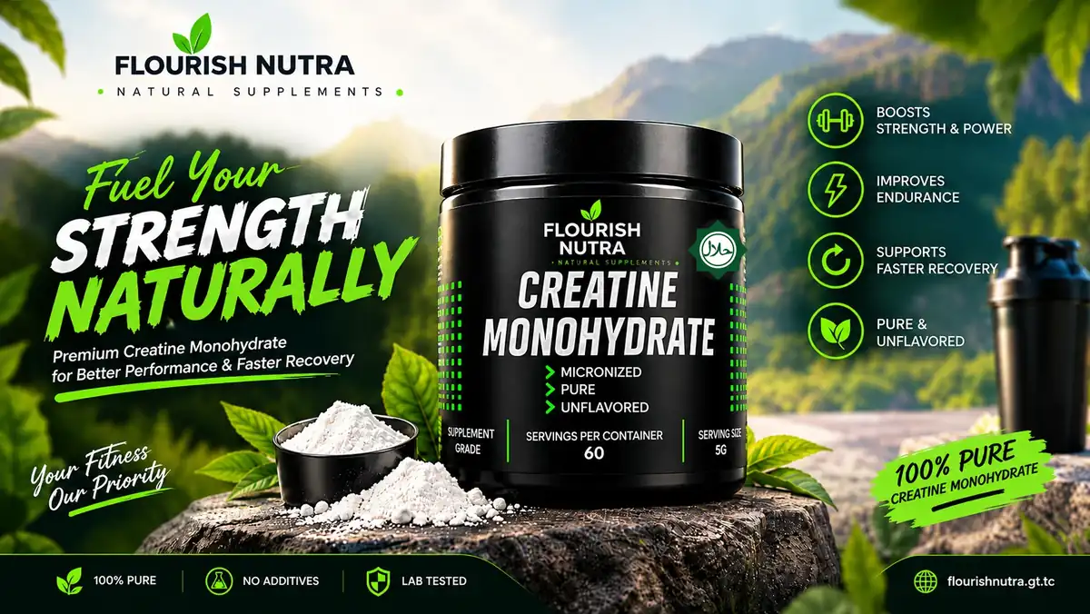 Fuel your strength naturally with Flourish Nutra Creatine Monohydrate