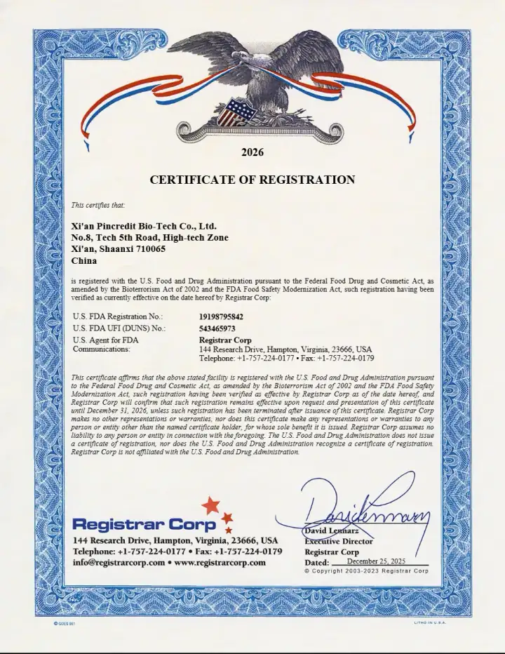 U.S. FDA Registration Certificate (2026)